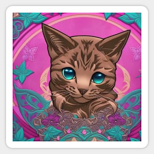 Elegant Brown Cat With Blue Eyes Sticker
